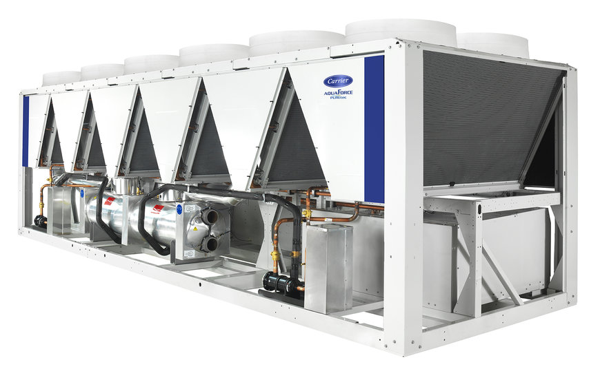 Die luftgekühlten Schrauben-Flüssigkeitskühler Carrier AquaForce® mit fester Drehzahl sind jetzt mit PUREtec™-HFO-Kältemittel lieferbar